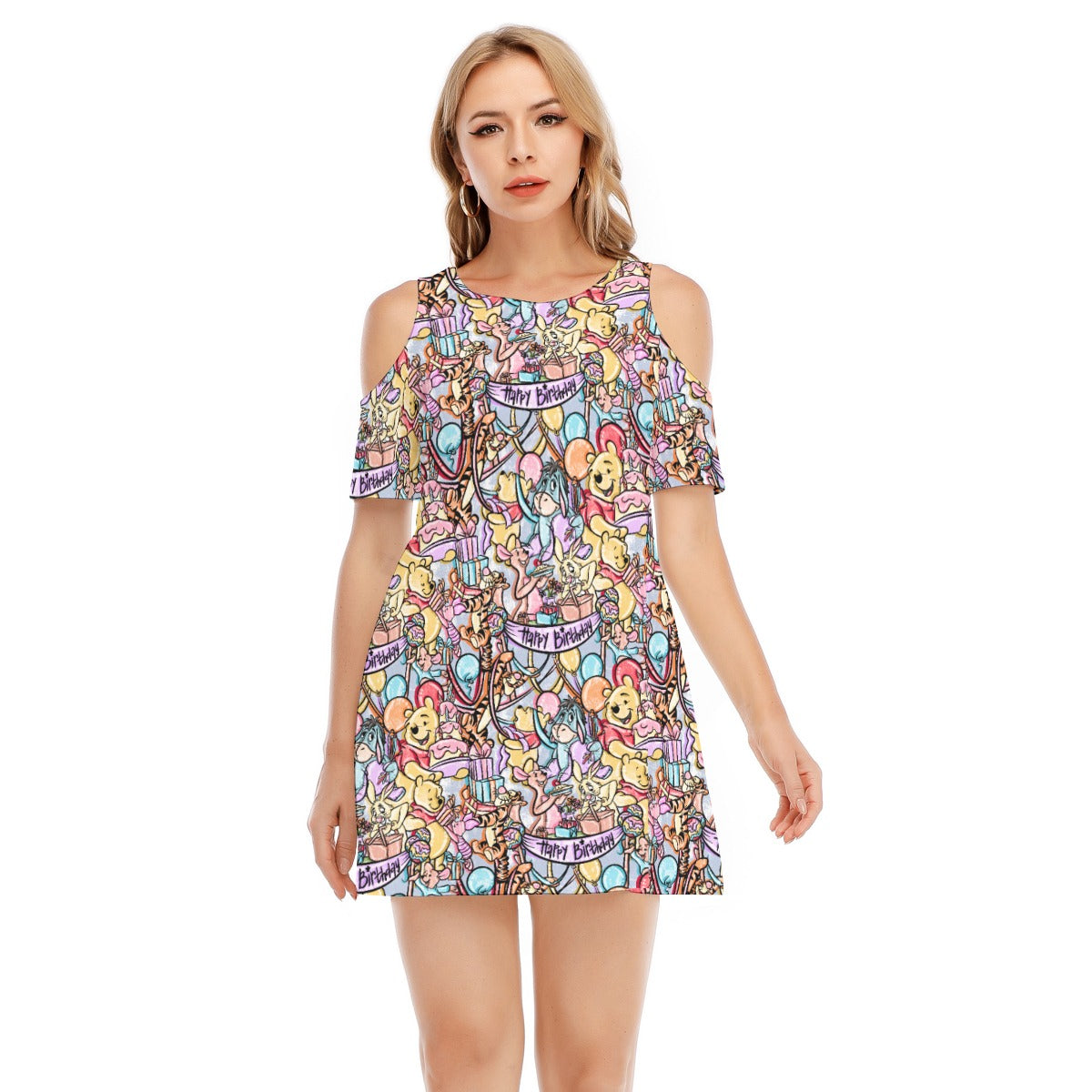 Birthday Bash in the Woods - Women's Cold Shoulder Cotton Dress