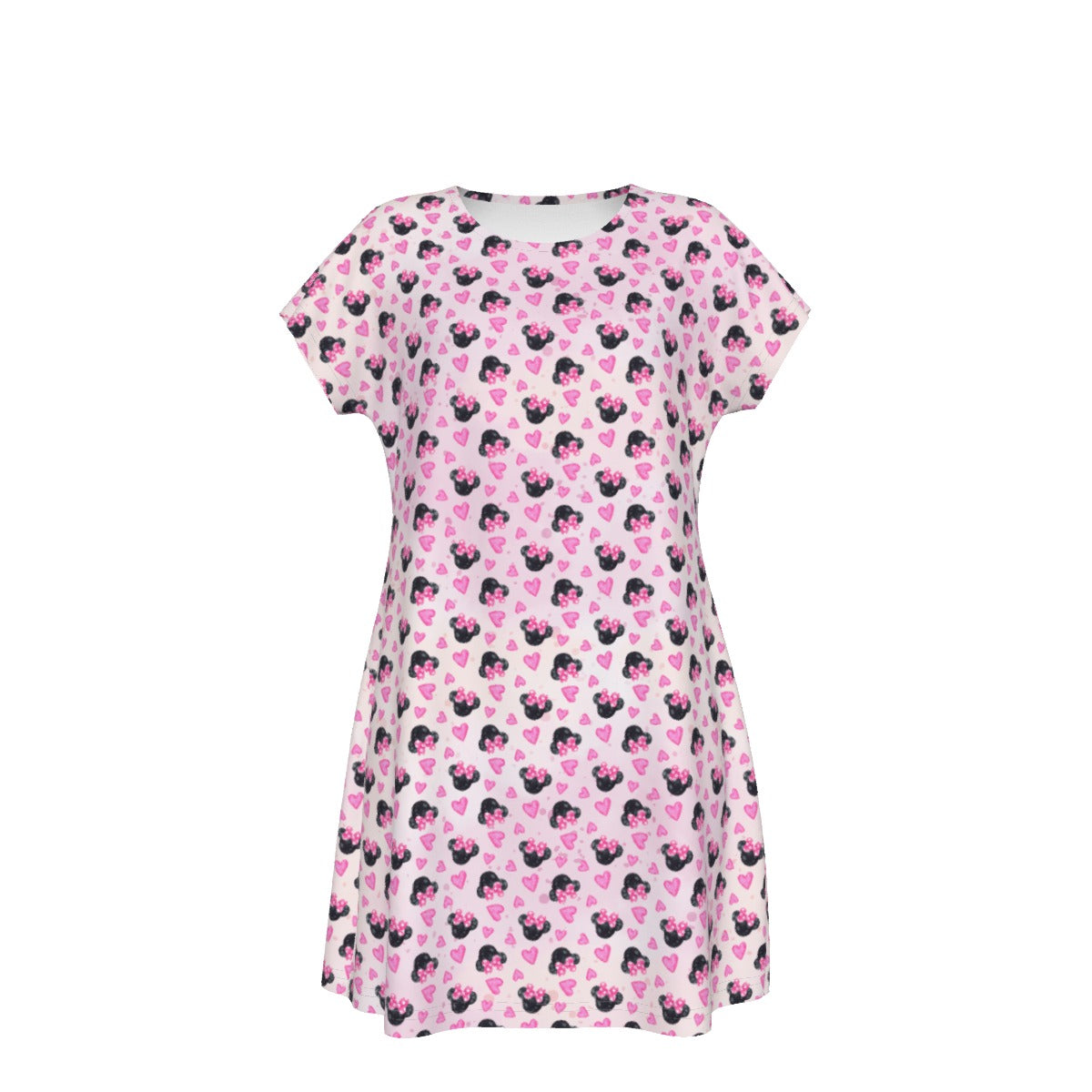 Watercolor Pink Bow Mouse Ears - Women's T-Shirt Dress