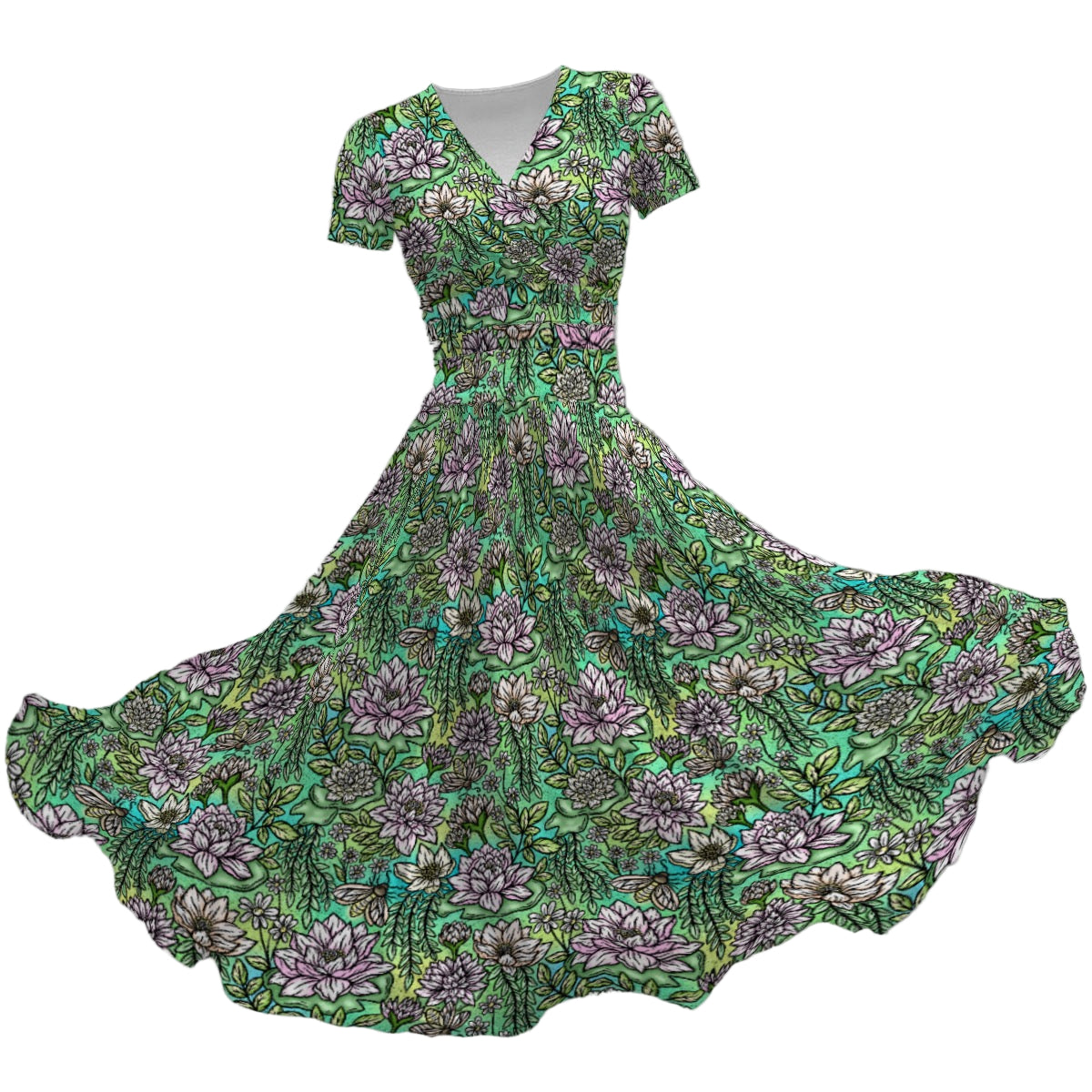 Fairytale Florals – Bayou Blooms - Women's V-Neck Ruched Midi Dress