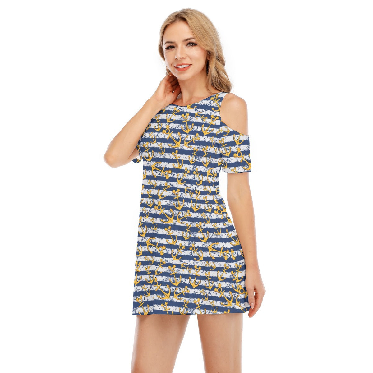 Nautical Mouse Ear Anchors - Women's Cold Shoulder Cotton Dress
