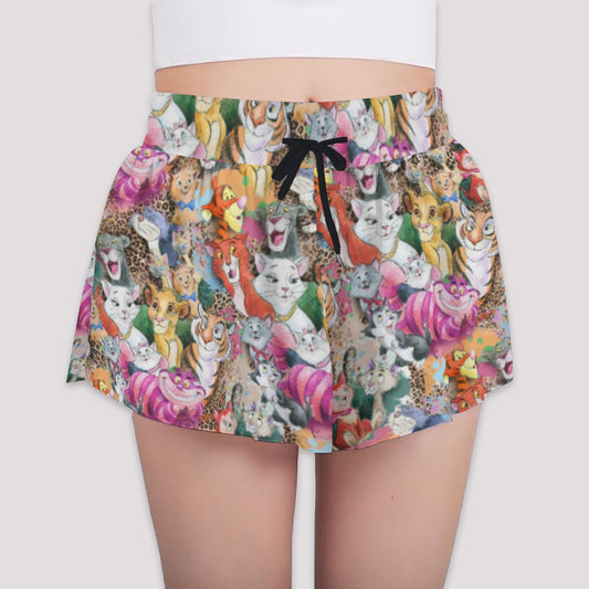 Whimsical Storybook Cats - Girls’ Flowy Pocket Shorts