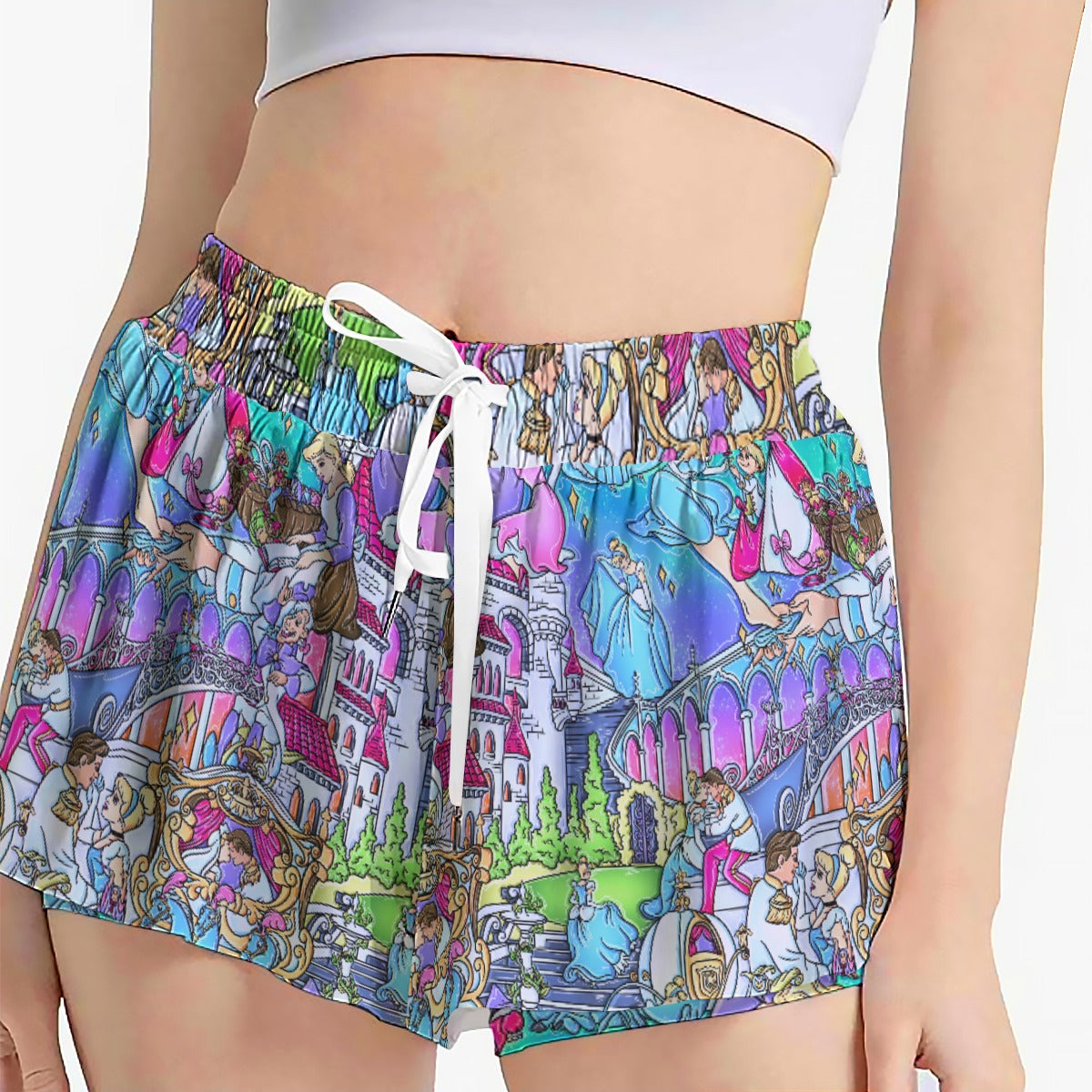 Glass Slipper Storybook Scenes - Women's Flowy Pocket Shorts