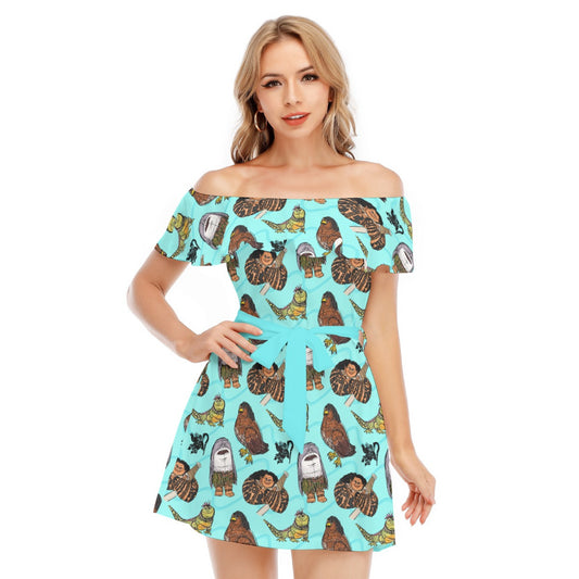 Shapeshifting Island Hero - Women's Off-shoulder Ruffle Dress