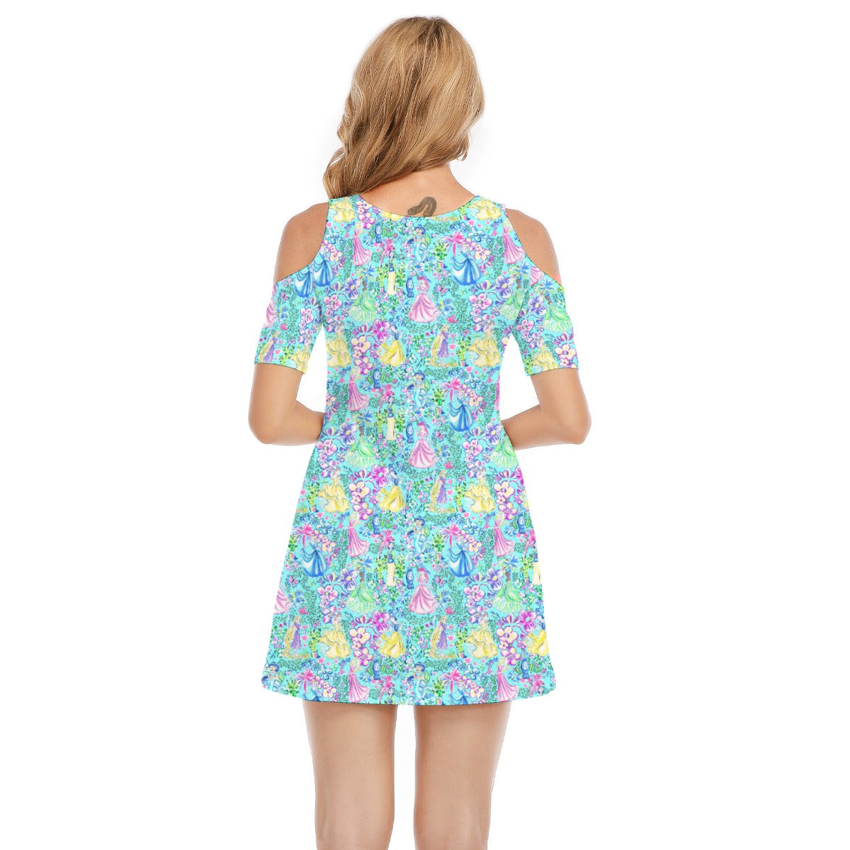 Bright Tropical Princess - Royal Garden Mashup - Women's Cold Shoulder Cotton Dress