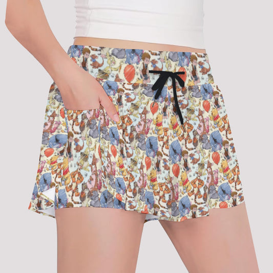 Woodland Friends Sketchched - Girls’ Flowy Pocket Shorts