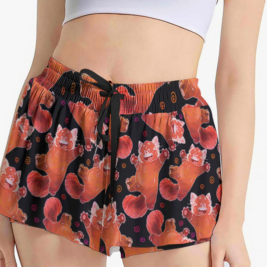 Scribbly Red Panda - Women's Flowy Pocket Shorts