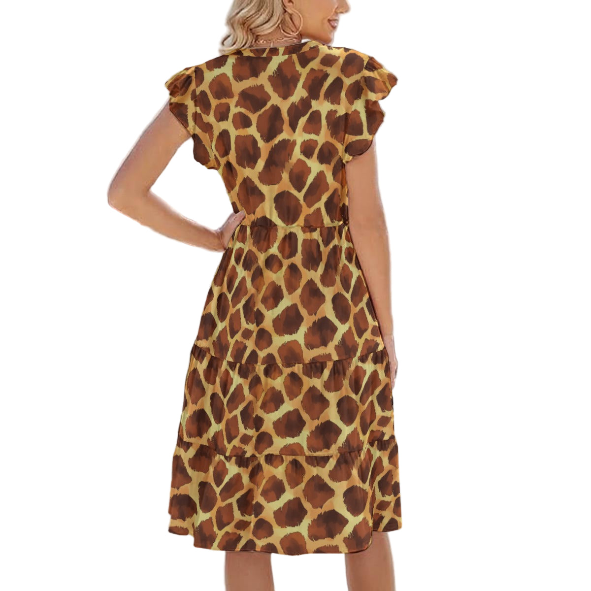 Animal Print - Giraffe - Women's Tiered Pocket Midi Dress