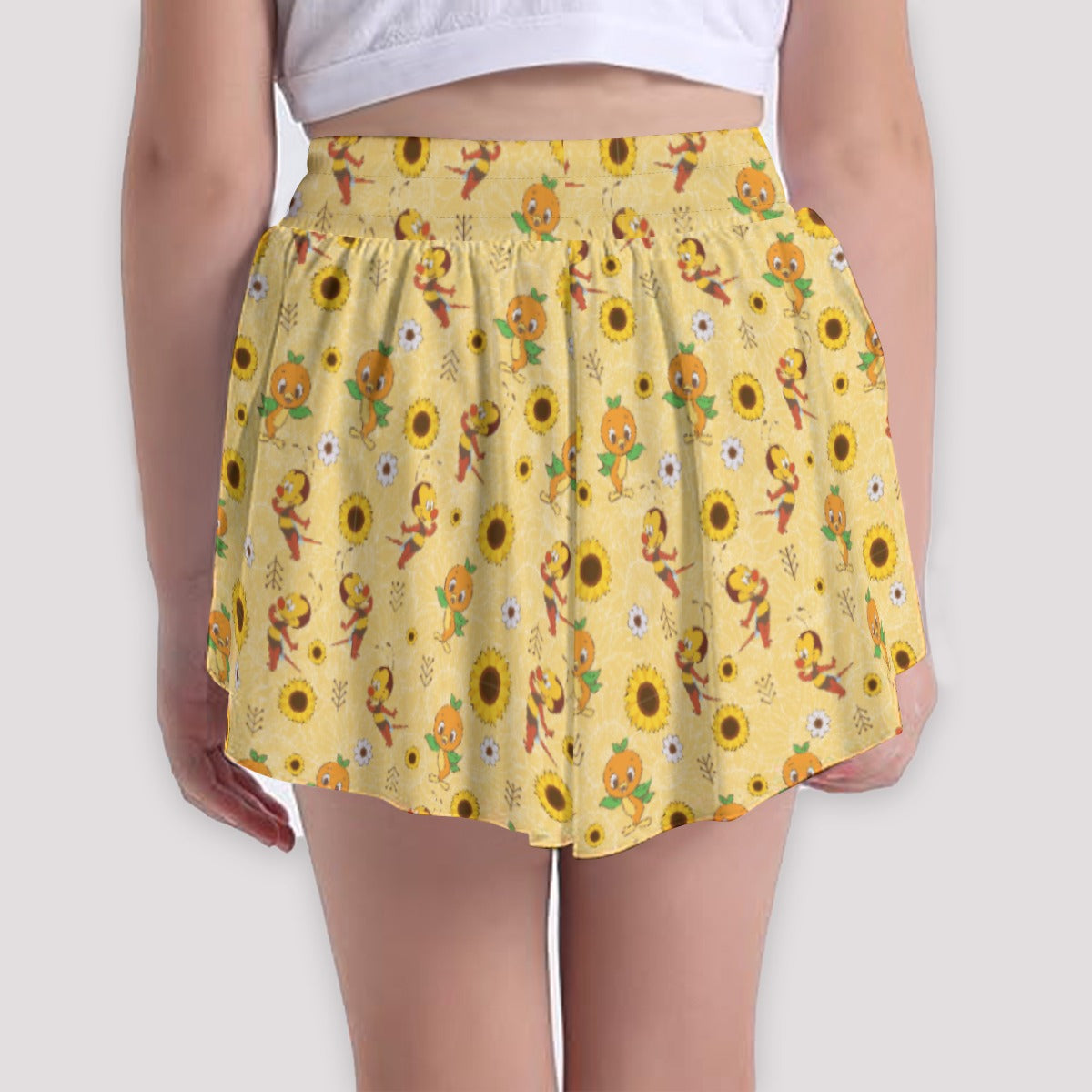 Cheerful Bee & Citrus Bird - Girls’ Flowy Pocket Shorts