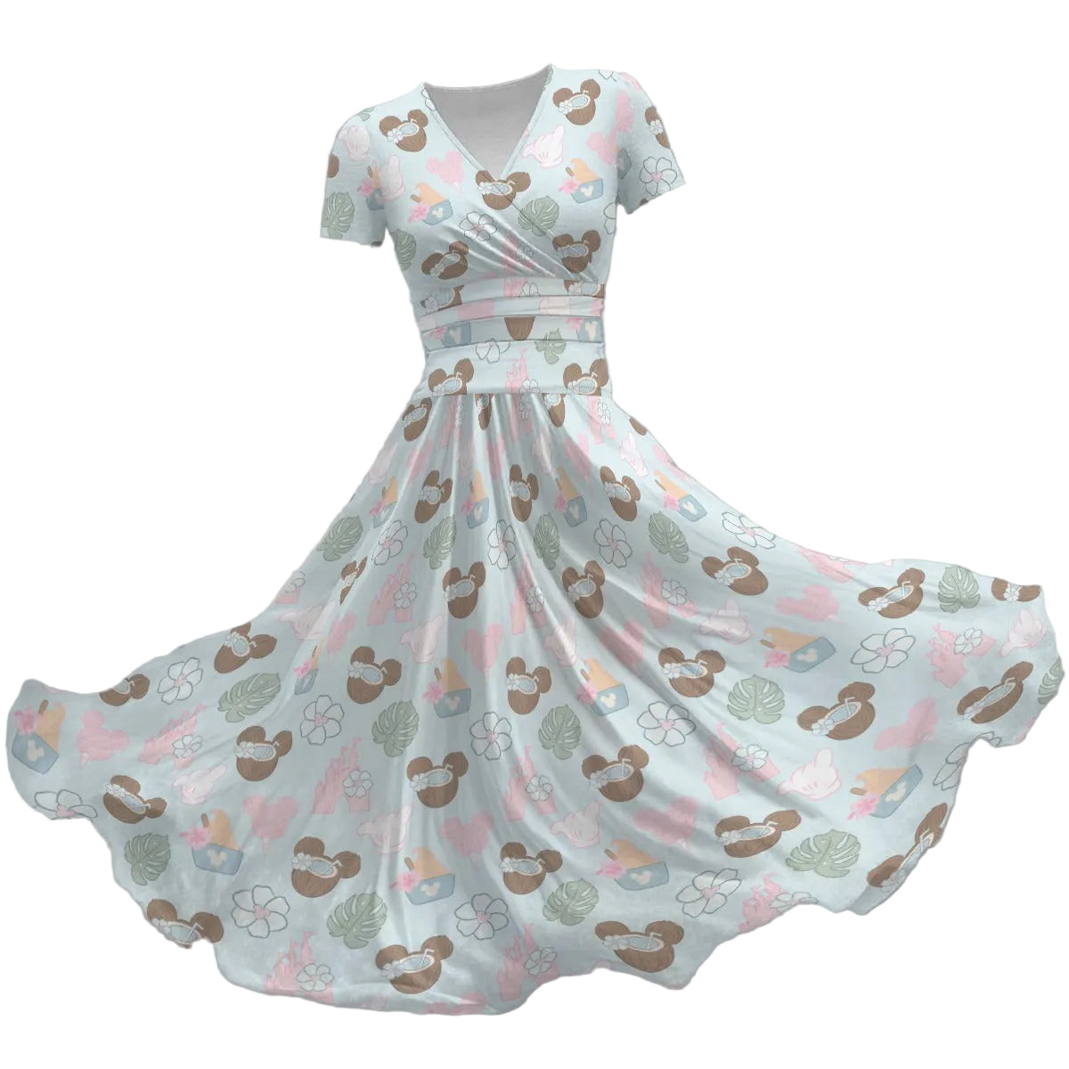 Pastel Island Treats - Women's V-Neck Ruched Midi Dress