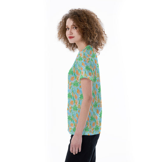 Neon Tangerine Island Palsluto - Women's Short Sleeve V-Neck T-Shirt