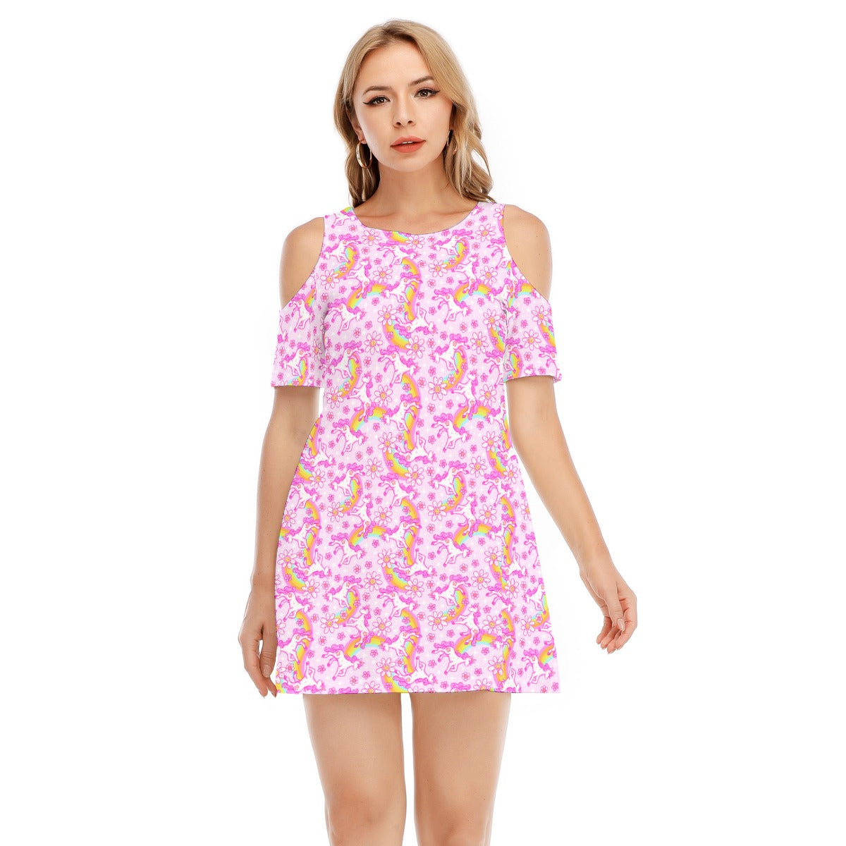 Unicorn Rainbows - Women's Cold Shoulder Cotton Dress