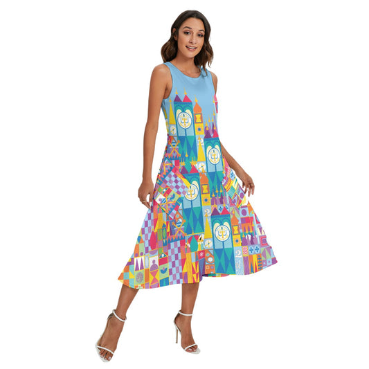 Whimsical World Facade - Women’s Diagonal Pocket Midi Dress