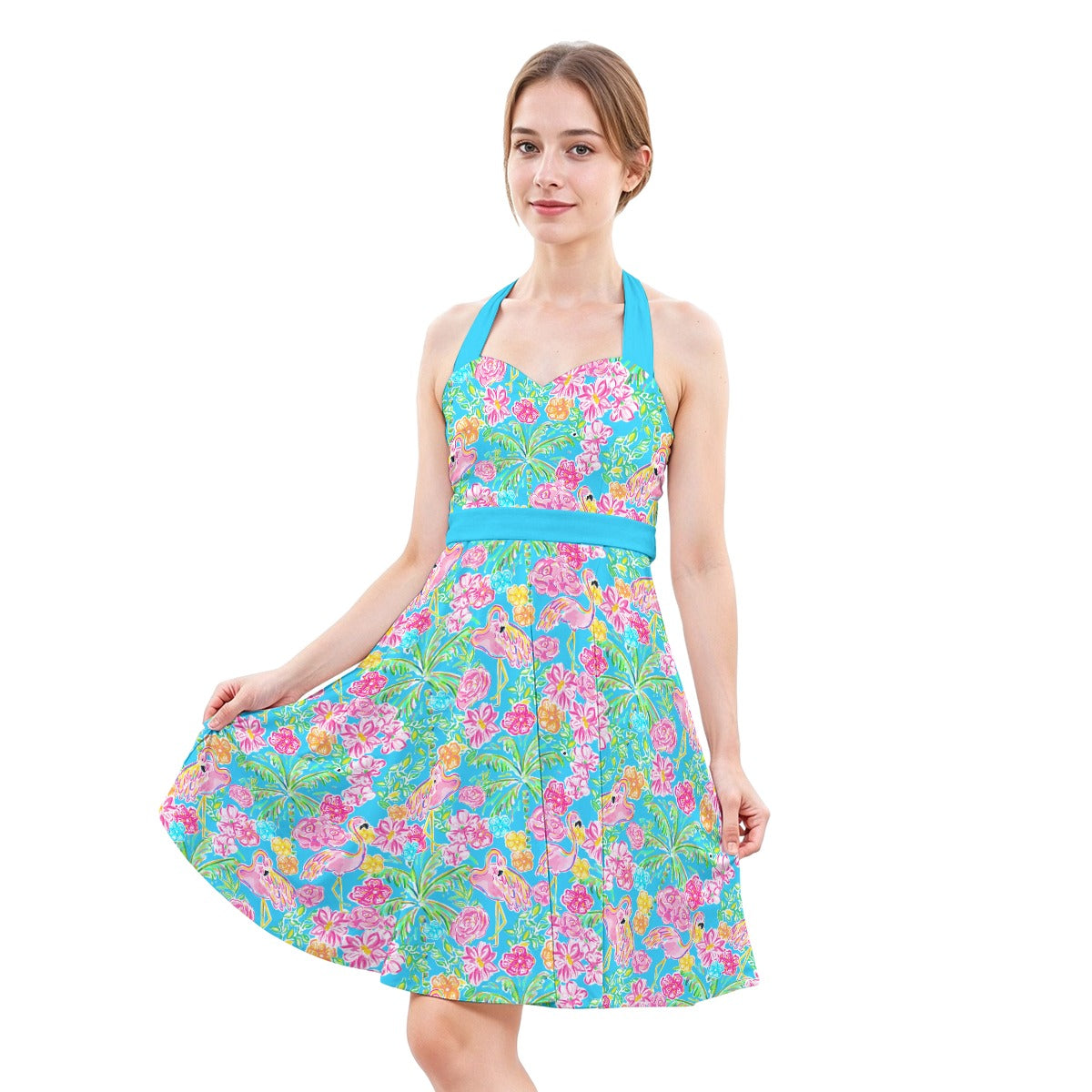 Flamingo Fiesta - Women's Halter Vintage Pocket Dress
