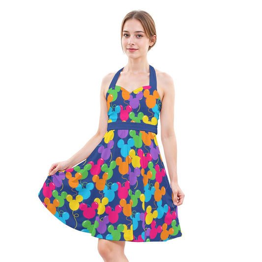 Bright Mouse Ear Balloons - Women's Halter Vintage Pocket Dress
