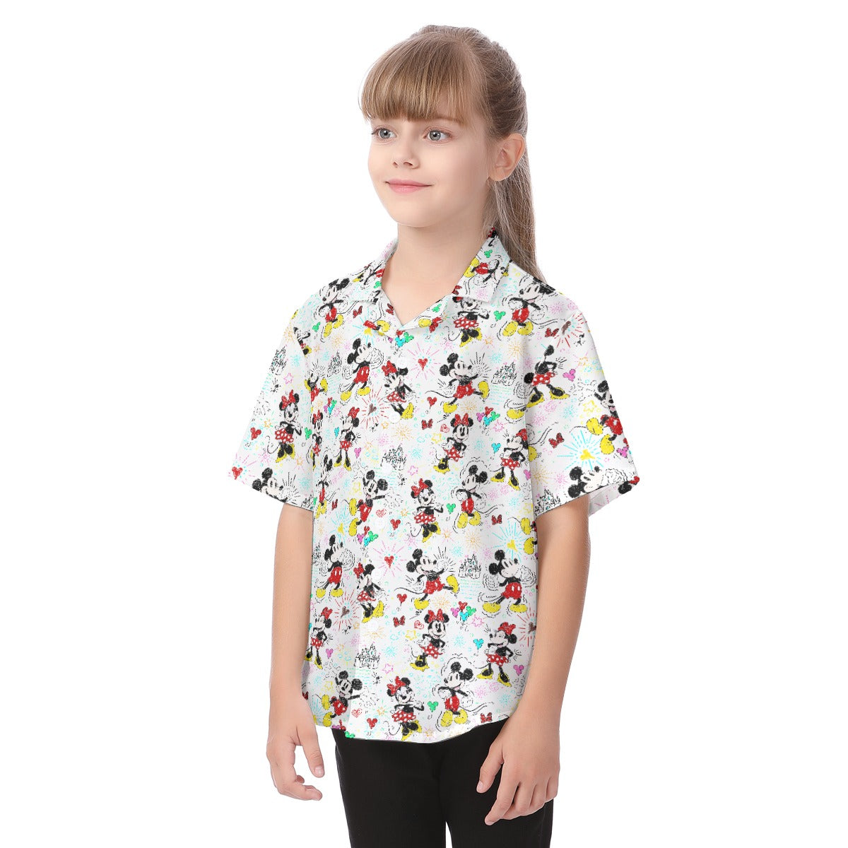 Doodle Mouse Magic - Kid's Hawaiian Button Up Shirt