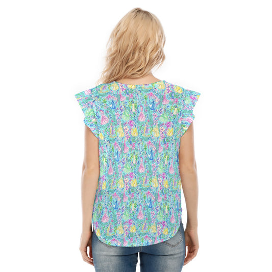 Bright Tropical Princess - Royal Garden Mashup - Women’s Flutter Sleeve Top