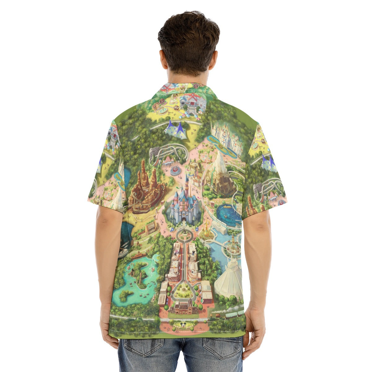 Colorful Theme Park Map - Men's Hawaiian Button Up Shirt