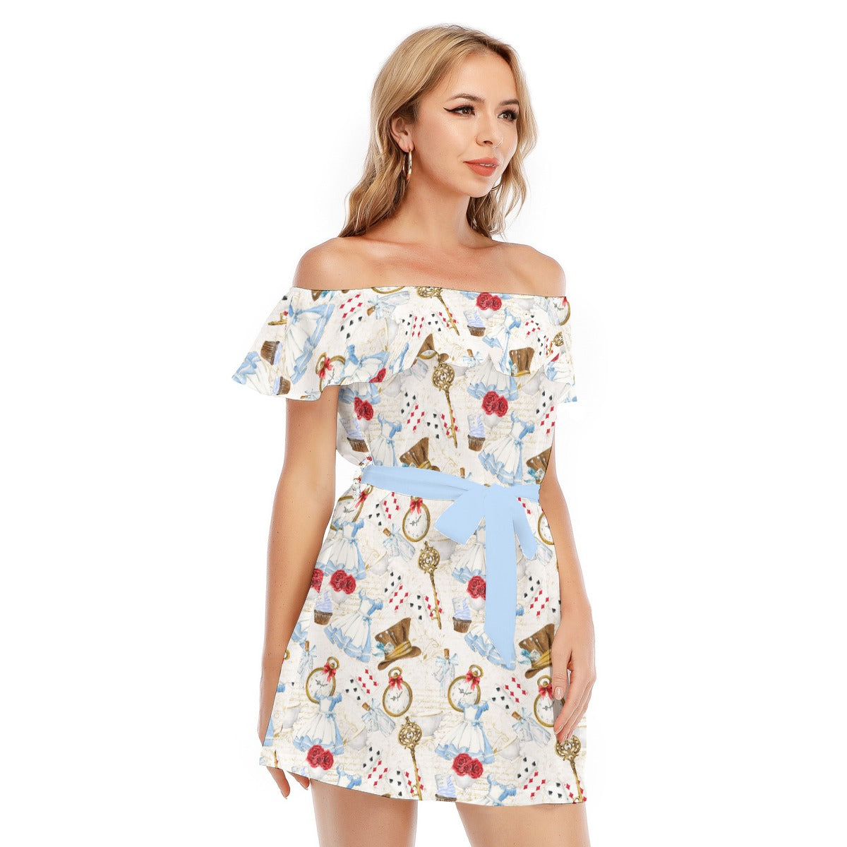 Curious Wonderland Icons - Women's Off-shoulder Ruffle Dress