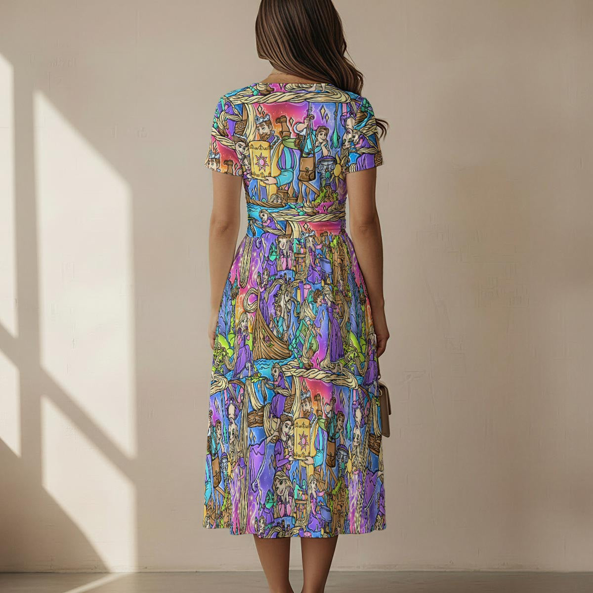 Golden Hair Storybook Scenes - Women's V-Neck Ruched Midi Dress