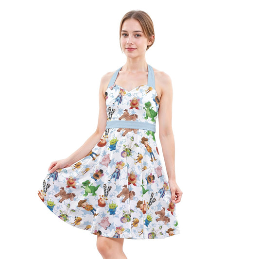 Playful Toy Friends - Women's Halter Vintage Pocket Dress
