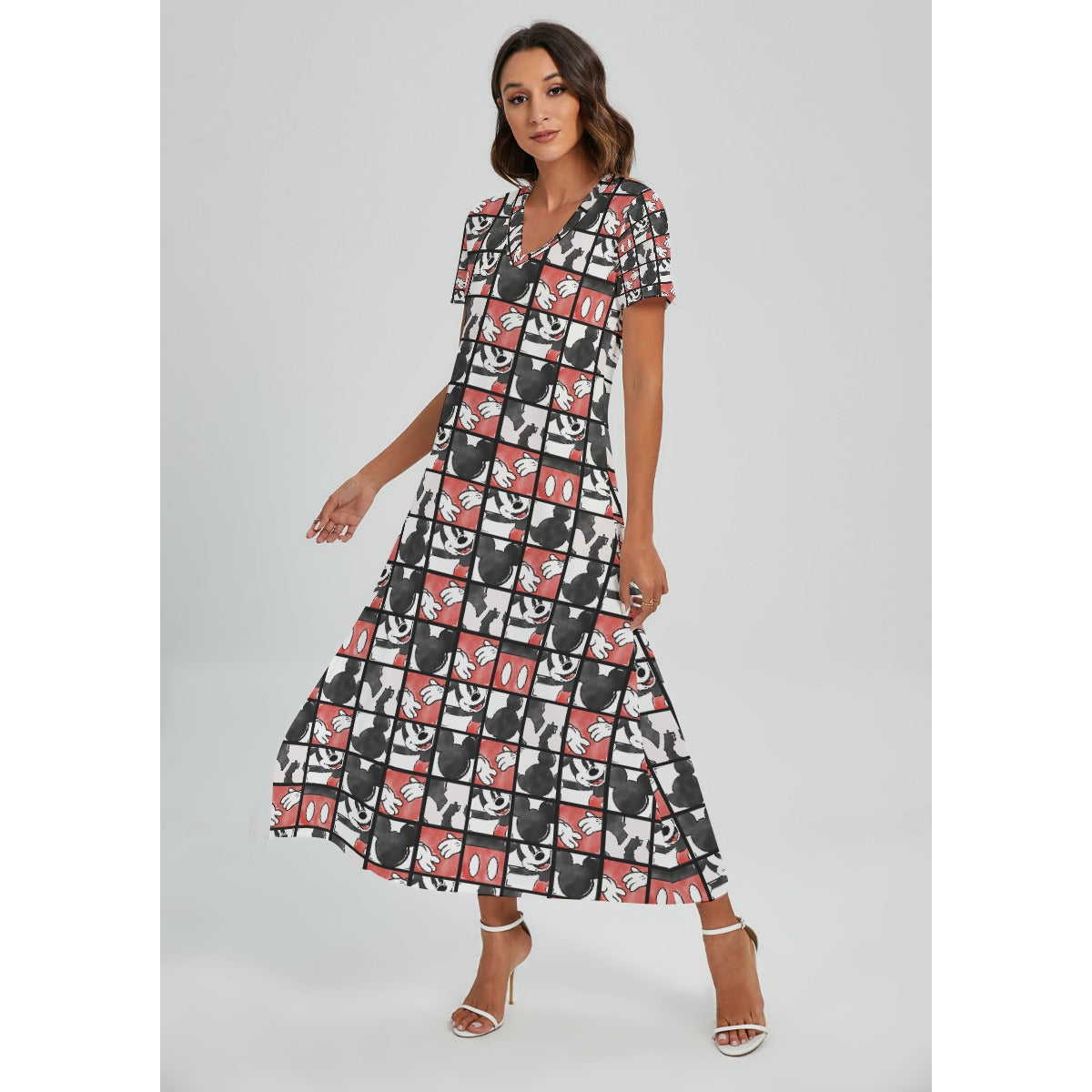 Mouse Block Party - Women's V-Neck Side Split Maxi Dress