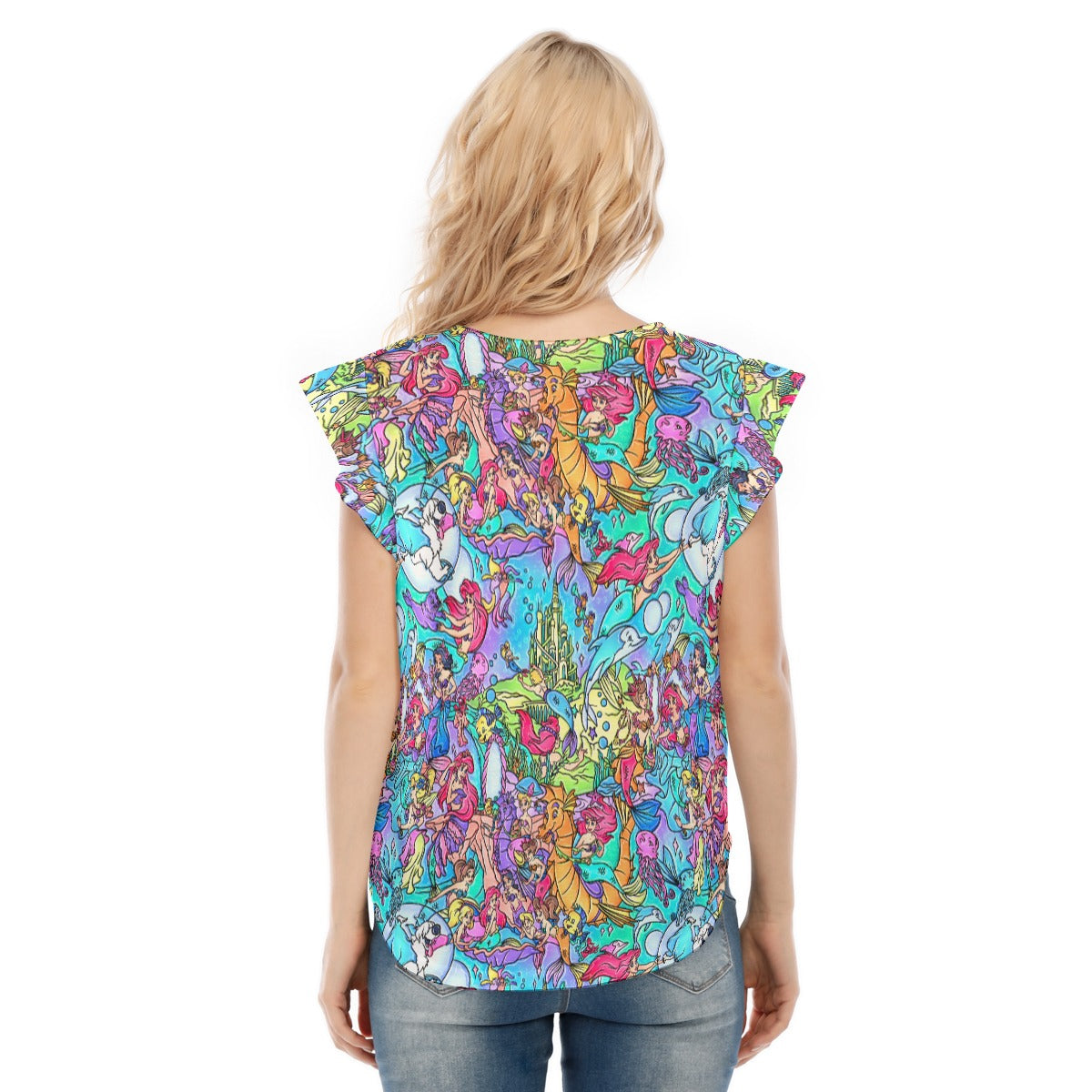 Under the Sea Storybook Scenes - Women’s Flutter Sleeve Top