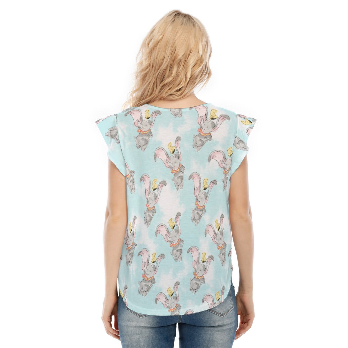 Sketch of Flying Elephant - Women’s Flutter Sleeve Top
