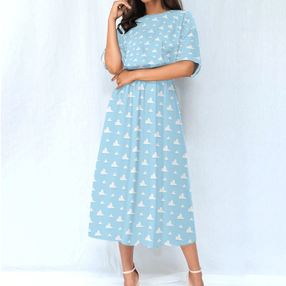 Andy’s Room Clouds - Women’s Elastic Waist Pocket Midi Dress