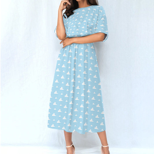 Andy’s Room Clouds - Women’s Elastic Waist Pocket Midi Dress