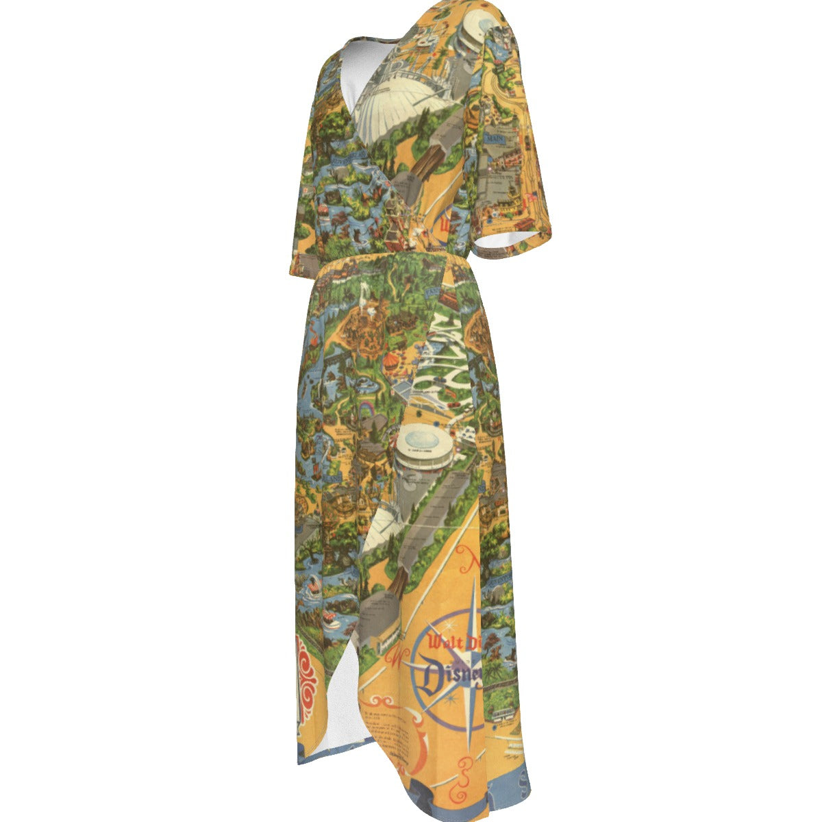 Vintage Theme Park Map - Women’s V-Neck Wrap Midi Dress