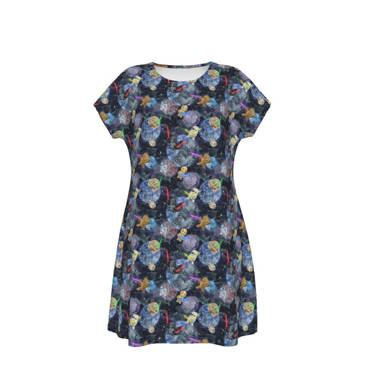 Watercolor Cosmic Battle - Women's T-Shirt Dress