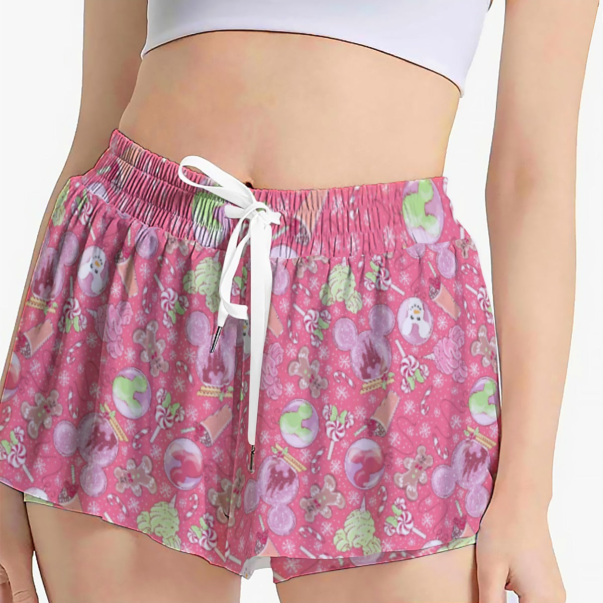 Winter Mouse Snacks &amp; Balloons - Women's Flowy Pocket Shorts