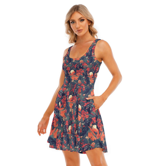 Tropical Dark Side Escape - Women's Sleeveless Pocket Skater Dress