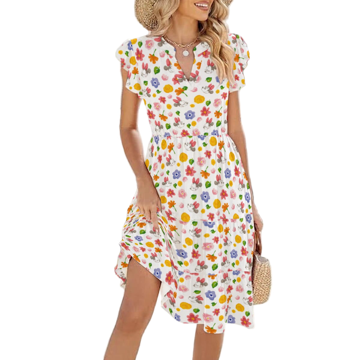 Floral Friends Springtime - Women's Tiered Pocket Midi Dress