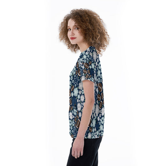 Blue Star Blooms - Women's Short Sleeve V-Neck T-Shirt