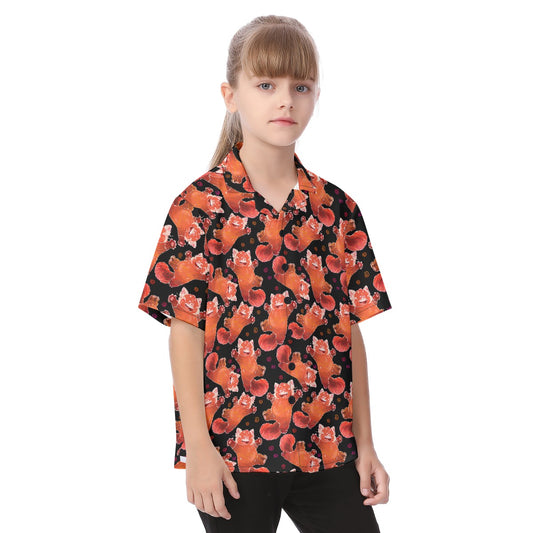 Scribbly Red Panda - Kid's Hawaiian Button Up Shirt