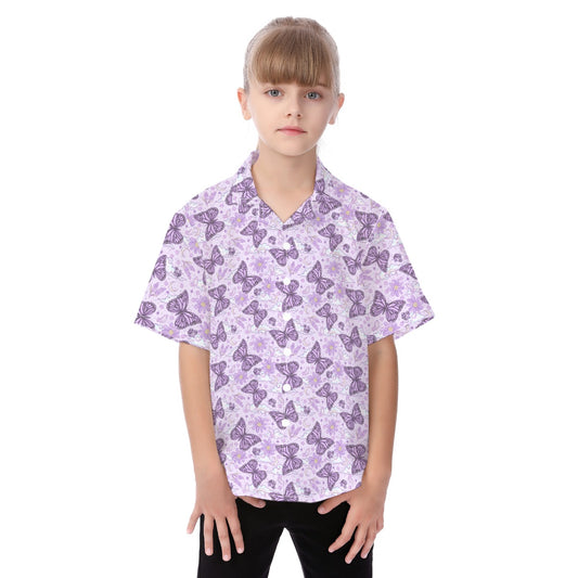 Lavender Butterflies - Kid's Hawaiian Button Up Shirt