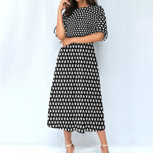 Playful Polka Dot Ears Black - Women’s Elastic Waist Pocket Midi Dress
