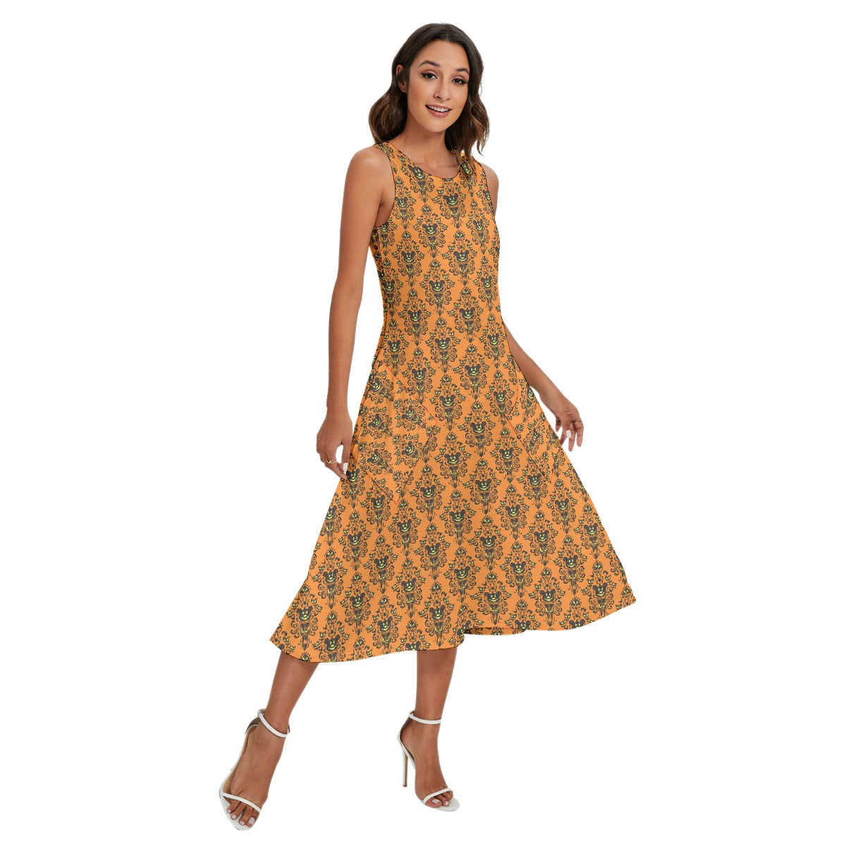 Haunted Halloween Mansion Wallpaper - Women’s Diagonal Pocket Midi Dress