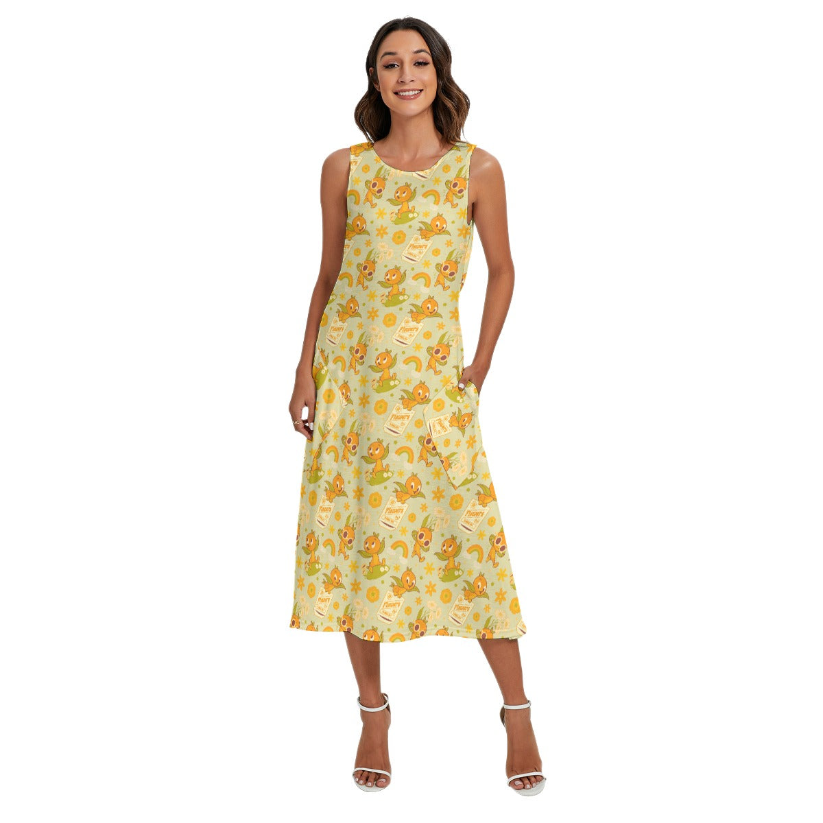Vintage Citrus Garden - Women’s Diagonal Pocket Midi Dress