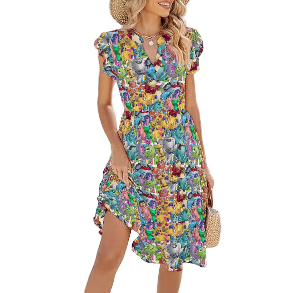 Monster Mayhem Sketched - Women's Tiered Pocket Midi Dress