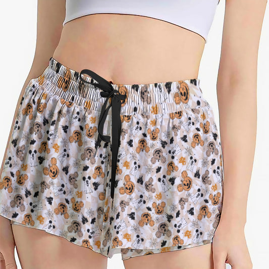 Checkered Halloween Ghosts & Pumpkinskins - Women's Flowy Pocket Shorts