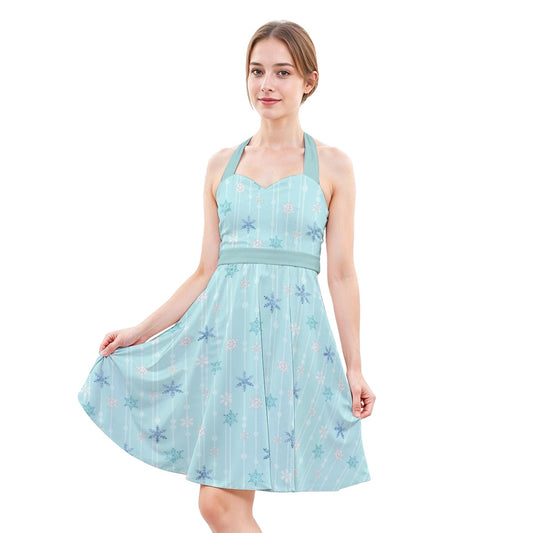Ice Queen Snowflake Pattern - Women's Halter Vintage Pocket Dress