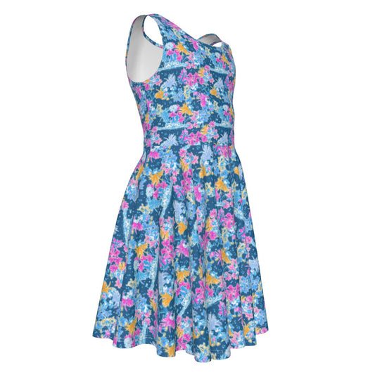 Bright Tropical Whimsy - Steamboat Mickey - Kid's Sleeveless Skater Dress