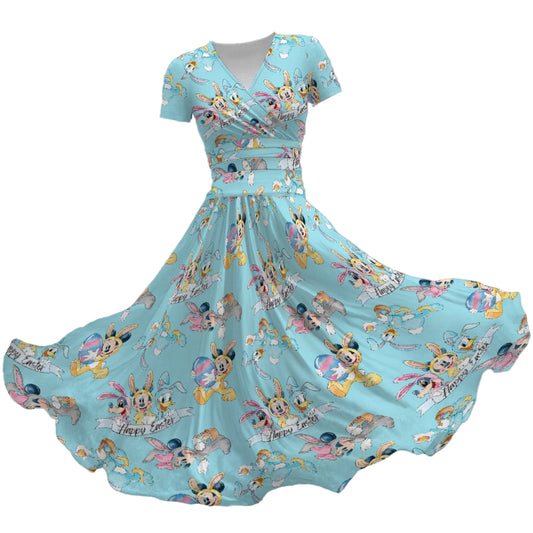 Spring Bunny Costume Crew - Women's V-Neck Ruched Midi Dress