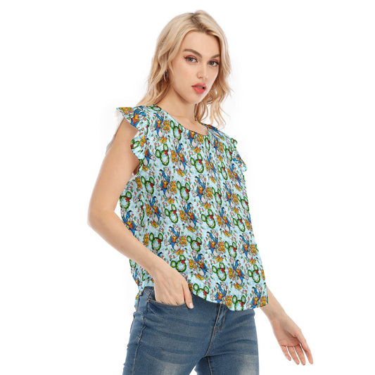 Duck’s Holiday Lights Tangle - Women’s Flutter Sleeve Top