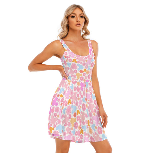 Retro Floral Mouse - Women's Sleeveless Pocket Skater Dress