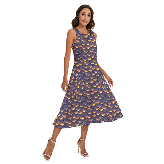 Animal Print - Dragon - Women’s Diagonal Pocket Midi Dress