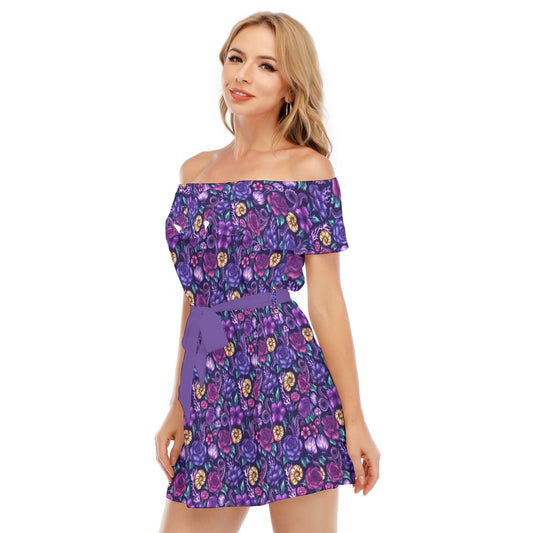 Fairytale Florals – Dark Sea Witch - Women's Off-shoulder Ruffle Dress