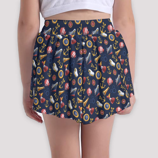 Mouse Ear Nautical Icons - Girls’ Flowy Pocket Shorts